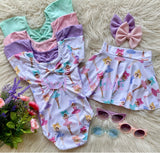 2 left! 3/4 & 5/6yr ~ Leotard ~ S/S Cap Sleeve Bowback ~ Bows & Ballerinas