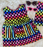 2 left! 2T ~ Bowback Pocket Dress ~ Neon Chex