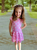 2 left! 3/4 & 4/5yr ~ Leotard ~ S/S Cap Sleeve Bowback ~ Pink Polka Dots