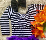 L/S Bowback Top ~ Blk/White Stripes