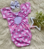 2 left! 3/4 & 4/5yr ~ Leotard ~ S/S Cap Sleeve Bowback ~ Pink Polka Dots