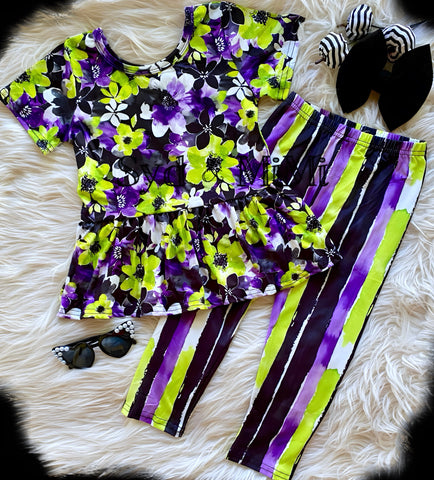 Peplum Set ~ Floral & Watercolor Stripes #2