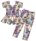 2 left! 5/6 & 6/7yr ~ Peplum Set ~ Floral Butterfly
