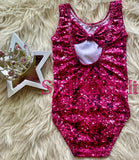 Leotard ~ Sleeveless  Bowback ~ Hot Pink Faux Sequins