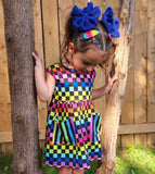 Bowback Pocket Dress ~ Neon Chex