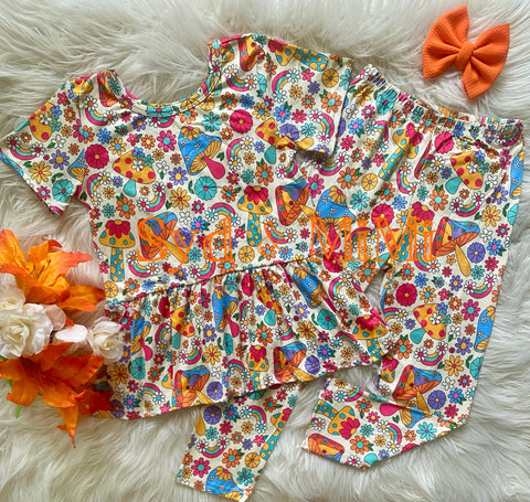 Peplum Set ~ Retro Shrooms & Rainbows