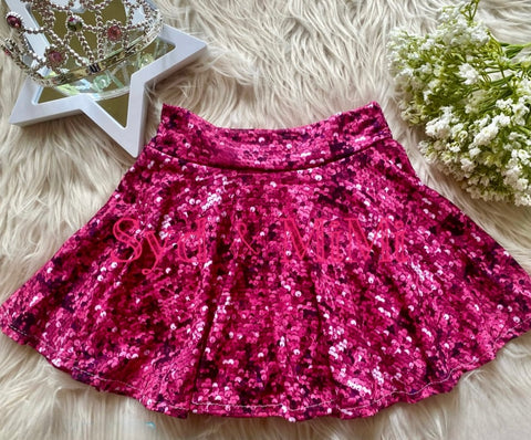 Twirl Skort ~ Hot Pink Faux Sequins