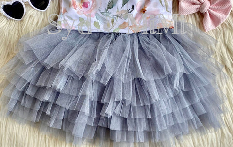 1 left! 3/4T ~ Tulle Ruffle Skirt~Cadet Gray