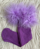 Faux Fur Trim Socks (Thin Ribbed)   *please read description*