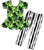 1 left! 5/6yr ~ Peplum Set ~ Floral & Watercolor Stripes #1