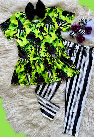 1 left! 5/6yr ~ Peplum Set ~ Floral & Watercolor Stripes #1