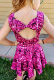 Leotard ~ Sleeveless  Bowback ~ Hot Pink Faux Sequins