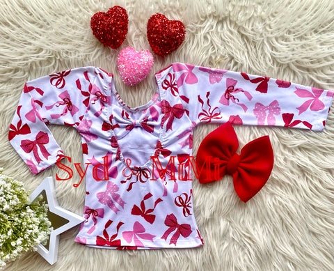 2 left! 3/4 & 4/5yr ~ L/S Bowback Top ~ VDay Bows