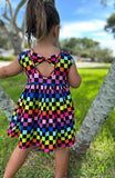 Bowback Pocket Dress ~ Neon Chex