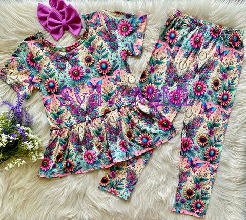 2 left! 5/6 & 6/7yr ~ Peplum Set ~ Floral Butterfly