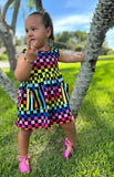 Bowback Pocket Dress ~ Neon Chex