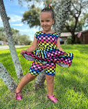 Bowback Pocket Dress ~ Neon Chex