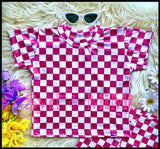 Boxy Tee ~ Hot Pink Chex