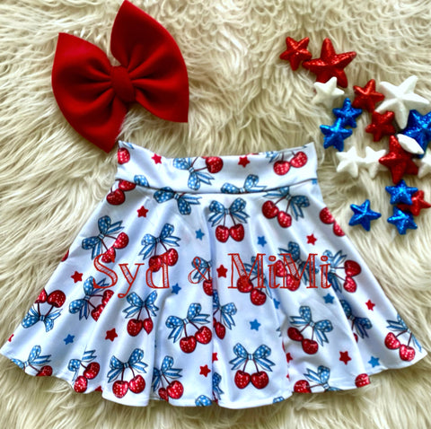 2 left! 5/6 & 6/7yr ~ Twirl Skort ~ Patriotic Cherries