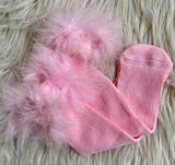 Faux Fur Trim Socks (Thin Ribbed)   *please read description*