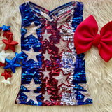 1 left! 2/3yr ~ Crossback Racer Top - Faux Sequins Stars & Stripes