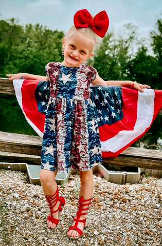 1 size left! 2T - Bowback Dress ~ Faux Sequins Stars & Stripes