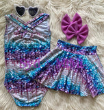 Leotard ~ Crossback Racer ~ Faux Sequins/ Beach Vibes Coordinate