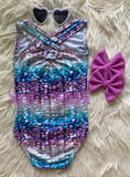 Leotard ~ Crossback Racer ~ Faux Sequins/ Beach Vibes Coordinate