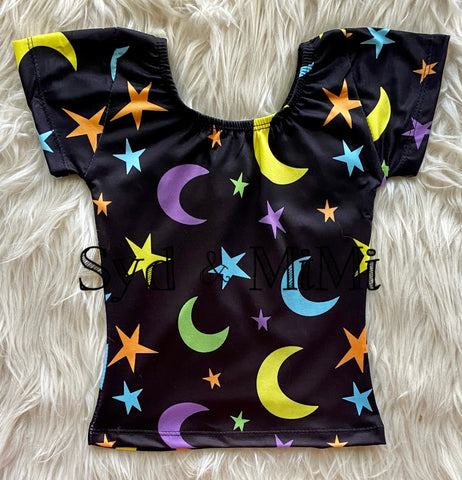 1 left! 2/3yr ~ Cap Sleeve Top ~ Neon Moons & Stars