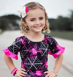 2 left! 2/3 & 4/5yr ~ Ruffle Sleeve Top ~ Pink Spiders