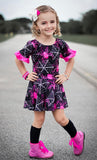 2 left! 2/3 & 4/5yr ~ Ruffle Sleeve Top ~ Pink Spiders