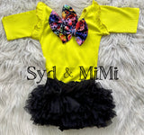 1 size left! 6/12mo ~ Leotard~RIBBED~S/S (Half Sleeve) Mini Flutter-Iced Lemon