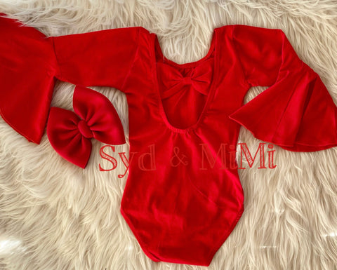 1 size left! 4/5yr ~ Leotard-Bell Sleeve Bowback-Red