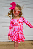 2 left! 5/6 & 6/7yr~ Leotard-L/S Bowback -Valentine’s Plaid