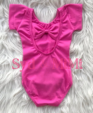 1 left! 6/12mo ~ Leotard-S/S Cap Sleeve Bowback-Hot Pink