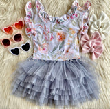 1 left! 3/4T ~ Tulle Ruffle Skirt~Cadet Gray