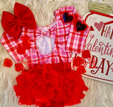 2 left! 5/6 & 6/7yr~ Leotard-L/S Bowback -Valentine’s Plaid