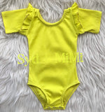 1 size left! 6/12mo ~ Leotard~RIBBED~S/S (Half Sleeve) Mini Flutter-Iced Lemon