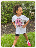 1 left! Y/Med~Graphic Tee~Distressed Smiley Daisy~Pink