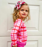 2 left! 5/6 & 6/7yr~ Leotard-L/S Bowback -Valentine’s Plaid